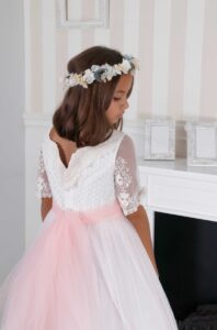 Antia Vestido de comunion, falda fonfo rosa