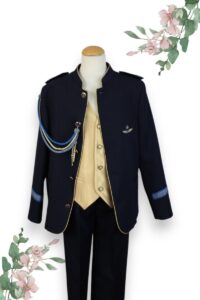 Traje almirante niño cuello mao marino toques azules y dorados