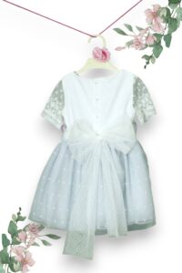 Vestido fiesta niña blanco, fajín tul y falsa gris